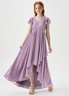 Azazie Caria Junior Robe Trapèze en Mousseline de soie Plissée Glycine image5