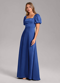 Azazie Fyona Vestidos de damas de honor Vestido de Azul Real de Satén Elástico de Corte en A con Plisado image4