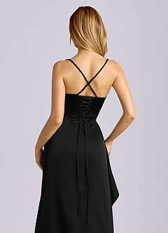 Azazie Sarai Bridesmaid Dresses Black Sheath Corset Stretch Satin Dress image2