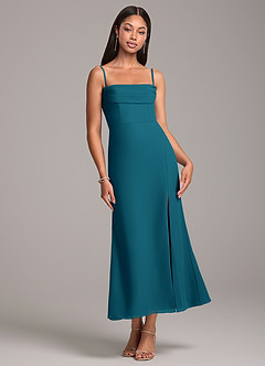 Azazie Saige Bridesmaid Dresses Ink Blue Sheath Off the Shoulder Chiffon Convertible Dress image7