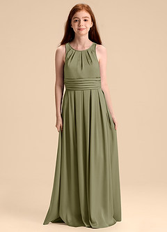 Azazie Bibiane Junior Vestido de Pistacho de Satén Elástico de Corte en A con Plisado image3