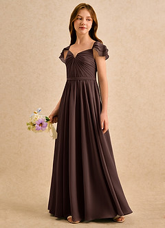 Azazie Meimei Girls Formal Robe Demoiselle D'honneur Fillette Robe Trapèze en Mousseline de soie Plissée Ganache image5