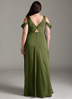 Azazie Rhea Robes de demoiselle d'honneur de maternité Robe Trapèze Épaule nue plissée Longueur ras du sol Satin extensible image2