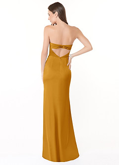 Azazie Leonis Bridesmaid Dresses Butterscotch Mermaid Pleated Stretch Satin Convertible Dress image5