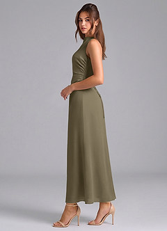 Azazie Evadne Bridesmaid Dresses Willow Green Sheath Pleated Chiffon Dress image5