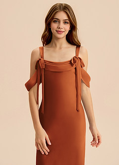 Azazie Bellalina Junior Vestido de Canela de Satén Elástico de Corte Sirena con Plisado image6
