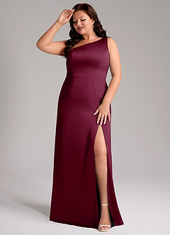 Azazie Phaedra Bridesmaid Dresses Mulberry A-Line One Shoulder Stretch Satin Dress image10