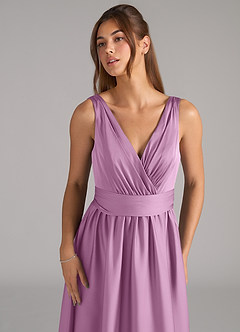 Azazie Kora Bridesmaid Dresses Wisteria A-Line Pleated Stretch Satin Dress image7