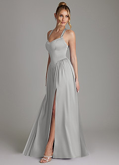 Azazie Francis 신부 들러리 드레스 A라인 코르셋 스트레치 새틴 바닥 길이 드레스 image6