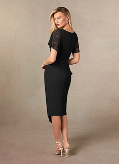 Azazie Eloise Mother of the Bride Dresses Black Sheath Pleated Stretch Crepe Dress image6