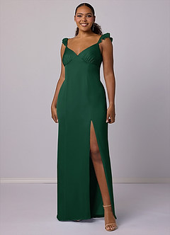 Barbie ♥ Azazie Bridesmaid Dresses Dark Green Sheath Stretch Satin Dress image9
