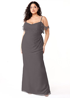 Azazie Emeralda Vestidos de damas de honor Vestido de Gris Acero de Gasa de Recto con Vestidos sin tirantes image7