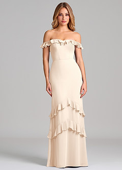 Azazie Marilynn 신부 들러리 드레스 인어 오프 더 숄더 쉬폰 바닥 길이 드레스 image3