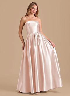 Azazie Lucienne Abiti da Damigella Abito A-Line in Raso Metallizzato Plissettato Oro Rosa image3