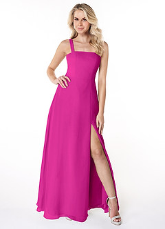 Azazie Jay Bridesmaid Dresses Fuchsia A-Line Square Neckline Side Slit Chiffon Dress image1