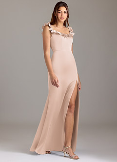 Azazie Callie Bridesmaid Dresses Blushing Pink A-Line Ruched Stretch Satin Convertible Dress image4