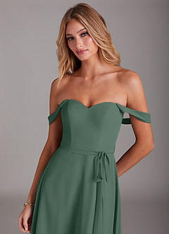 Azazie Aaron Bridesmaid Dresses Sea Moss A-Line Off the Shoulder Chiffon Convertible Dress image7