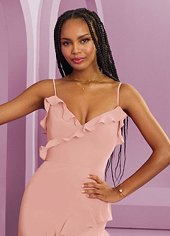 Barbie ♥ Azazie Bridesmaid Dresses Rosette Sheath Chiffon Dress image7