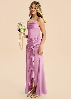 Azazie Rosalia Junior Robe Fourreau en Satin extensible Plissé Rose Bonbon image3