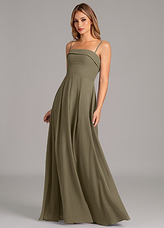 Azazie Lucienne Brudtärnklänningar Klänning av A-Linje i Chiffong Axelbandslös Pilgrön Konvertibel image6