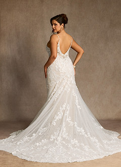 Azazie Selene Robes de mariée Robe Sirène en Dentelle Col en V Diamant Blanc Champagne image8