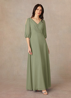 Azazie Bronwyn Mother of the Bride Dresses Pistachio A-Line V-Neck Ruched Chiffon Dress image2