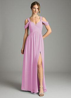 Azazie Lianne Bridesmaid Dresses Candy Pink A-Line Off the Shoulder Chiffon Dress image2