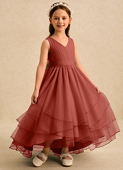 Azazie Seraphina vestidos de niña de las flores Vestido Terracota de Tul de Corte en A con Plisado image3
