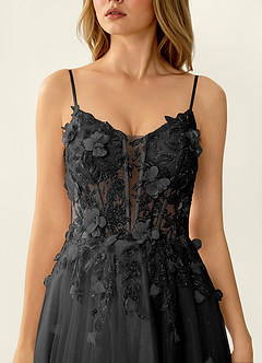 Briseis Black Lace Corset Lace Up Back Tulle Prom Dress image4