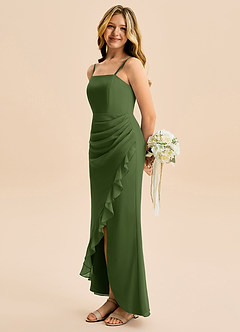 Azazie Buzzy Junior Robe Fourreau en Mousseline de soie Plissée Olive image1