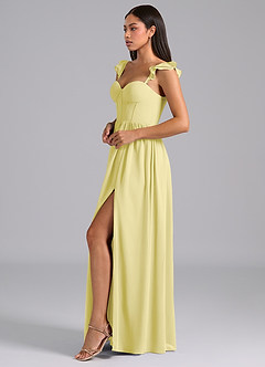 Azazie Denisse Bridesmaid Dresses Lemon Sorbet A-Line Ruched Chiffon Dress image3