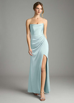 Azazie Leonis Bridesmaid Dresses Sea Glass Mermaid Pleated Stretch Satin Convertible Dress image5