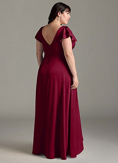 Azazie Omari Vestidos de damas de honor Vestido de Borgoña de Satén Elástico de Corte en A image9