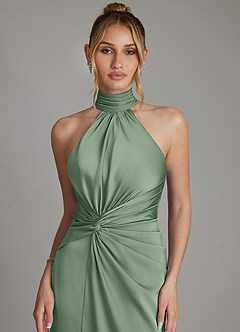 Azazie Gracelynn Bridesmaid Dresses Matcha Sheath Pleated Stretch Satin Dress image3