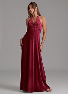 Azazie Tessie Bridesmaid Dresses Burgundy A-Line Pleated Velvet Dress image6