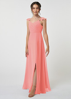 Azazie Amada Junior Coral A-Line Ruched Chiffon Dress image3
