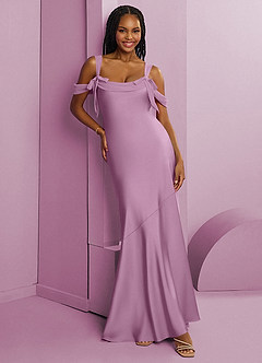 Barbie ♥ Azazie Vestidos de damas de honor Vestido de Glicinia de Satén Elástico de Corte Recto con Plisado image1
