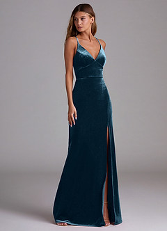 Azazie Becca Robes de demoiselle d'honneur Robe Fourreau en velours Topaze Bleue image3