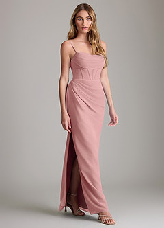 Azazie Mai Bridesmaid Dresses Dusty Rose Sheath Pleated Chiffon Dress image3