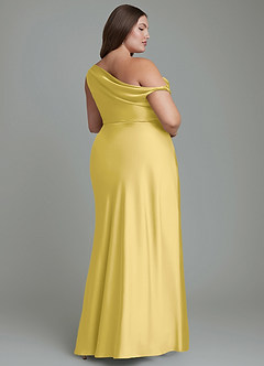 Azazie Emerson Bridesmaid Dresses Canary Mermaid Off the Shoulder Stretch Satin Dress image9