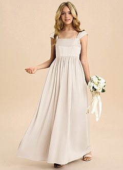 Azazie Hattie Junior White Alabaster A-Line Pleated Stretch Satin Dress image4