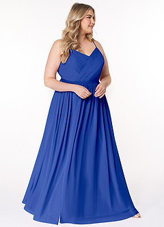 Azazie Cora Vestidos de damas de honor Vestido de Azul Real de Gasa de Corte en A con Plisado image9