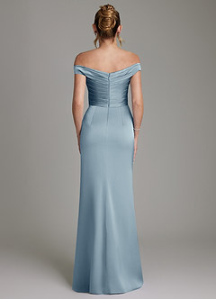 Azazie Teyana Bridesmaid Dresses Dusty Blue Sheath Off the Shoulder Stretch Satin Dress image7