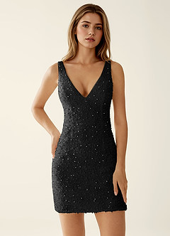 Emmanuelle Black Beading Lace Mini Dress image5