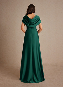 Azazie Branford Mother of the Bride Dresses Emerald A-Line Pleated Stretch Satin Dress image3