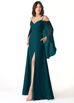 Azazie Cienna Jurken voor bruidsmeisjes Jurk van Chiffon met A-Lijn Off the Shoulder Pijnboom image4