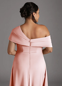 Azazie Milton Mother of the Bride Dresses Blushing Pink A-Line Pleated Stretch Satin Dress image10