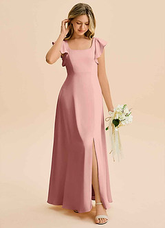 Azazie Bondi Junior Rosette A-Line Side Slit Stretch Satin Dress image3