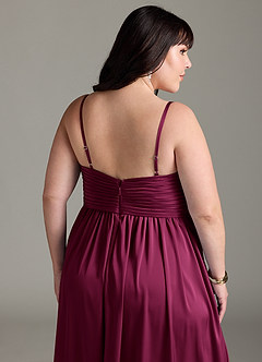Azazie Alia Bridesmaid Dresses Red Plum A-Line Pleated Stretch Satin Dress image15