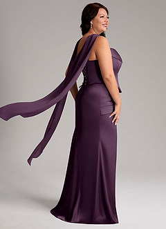 Azazie Sorrel Bridesmaid Dresses Plum Mermaid Strapless Stretch Satin Convertible Dress image11